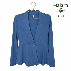 Halara Blue Knit Blazer Women's Size S Stretch Peplum Work Jacket Soft Comfy